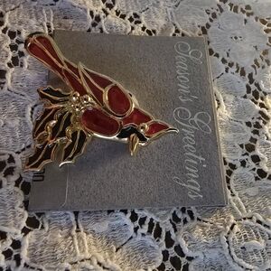 Vintage Cardinal Bird On Branch Pin